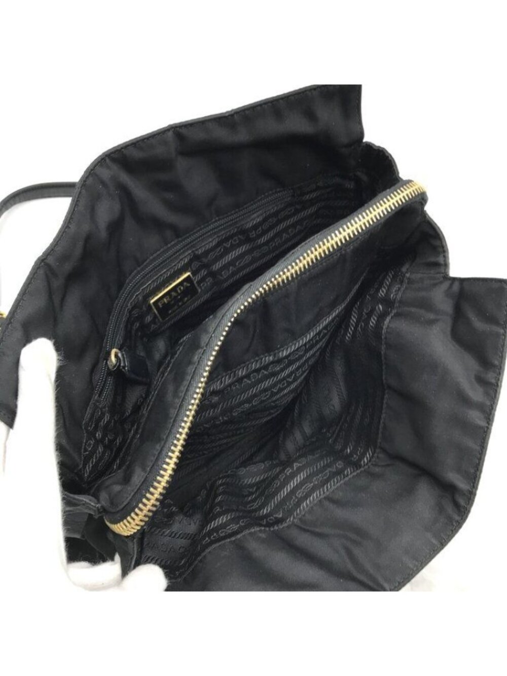 Prada Triangle Logo Nylon Tessuto Chain Shoulder Tote Black Purse - Picture 8 of 10